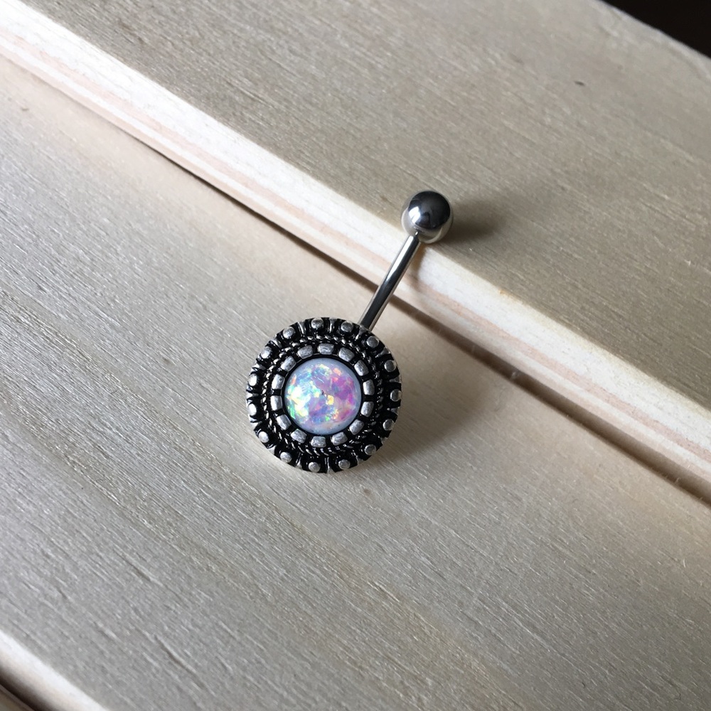 Opalite Etched Belly Button Ring