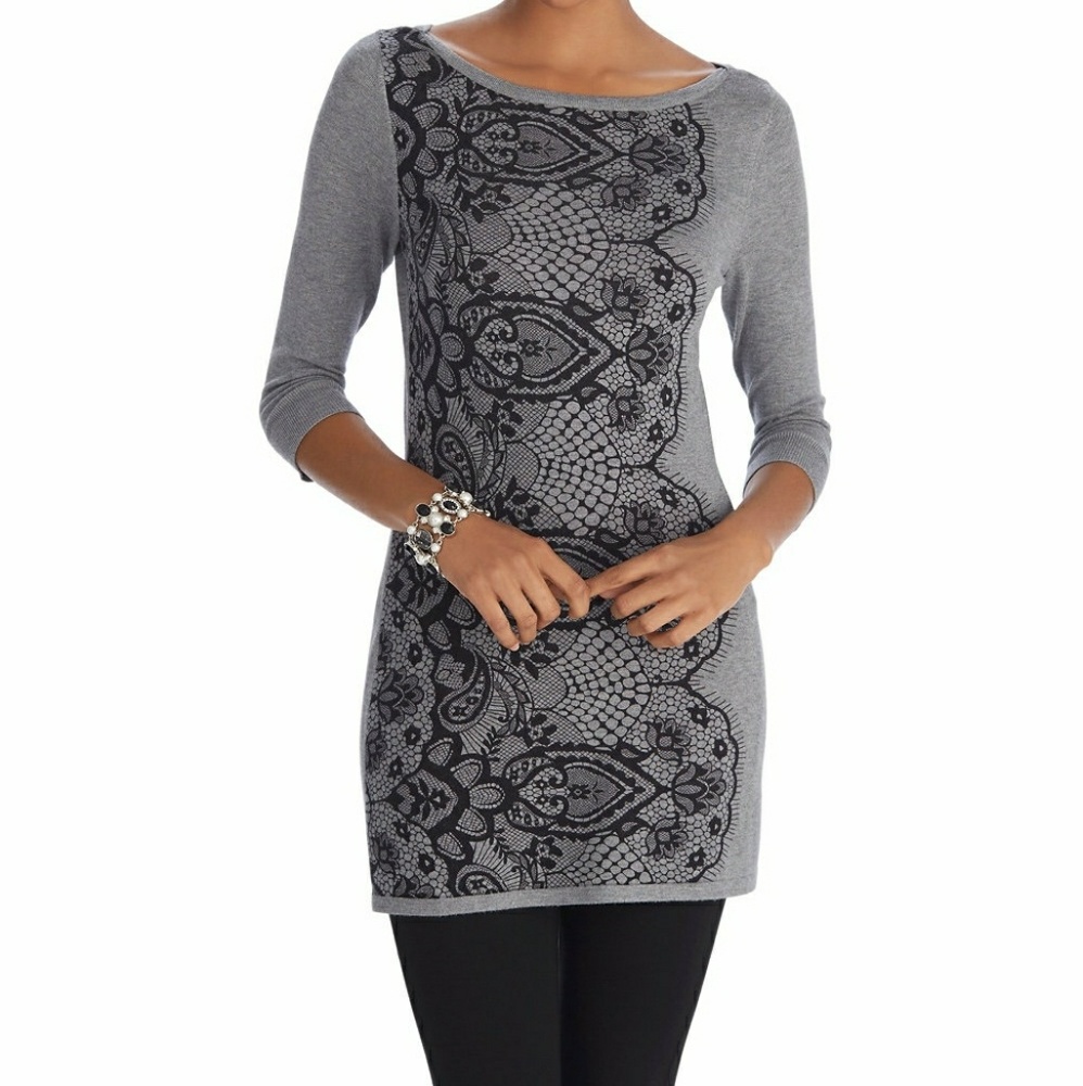 NWT WHBM 3/4 Sleeve Lace Printed Tunic Pullover