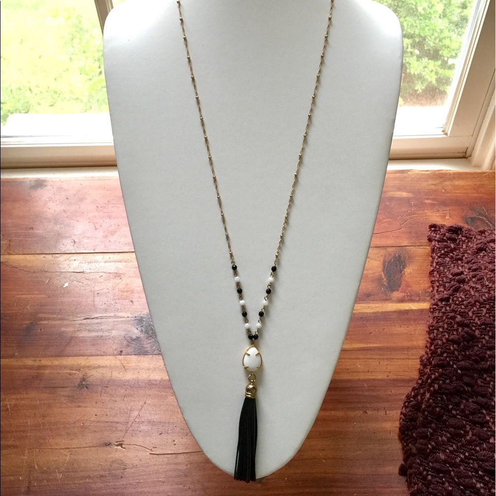Gold chain necklace with Black tassel