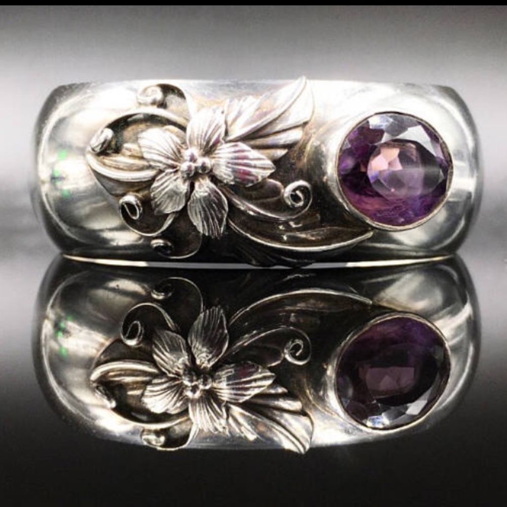 1986 Carol Felley Sunrise Sterling Amethyst Cuff.