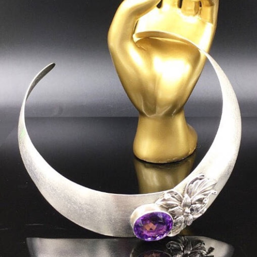 Carol Felley Sterling & Amethyst choker necklace
