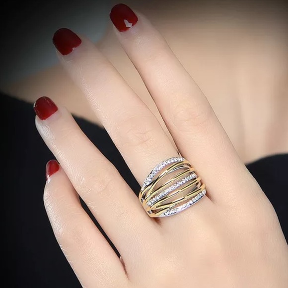 Two Tone Silver & Gold Diamond Ring - Picture 2 of 4