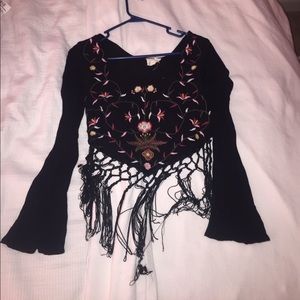 Bell Sleeved fringey floral crop top!