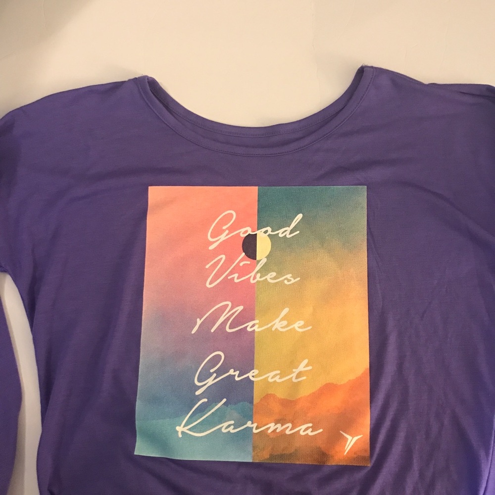 Purple active screen print side tie long sleeve