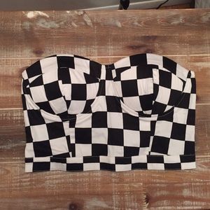 Black and white, checkered pattern corset top
