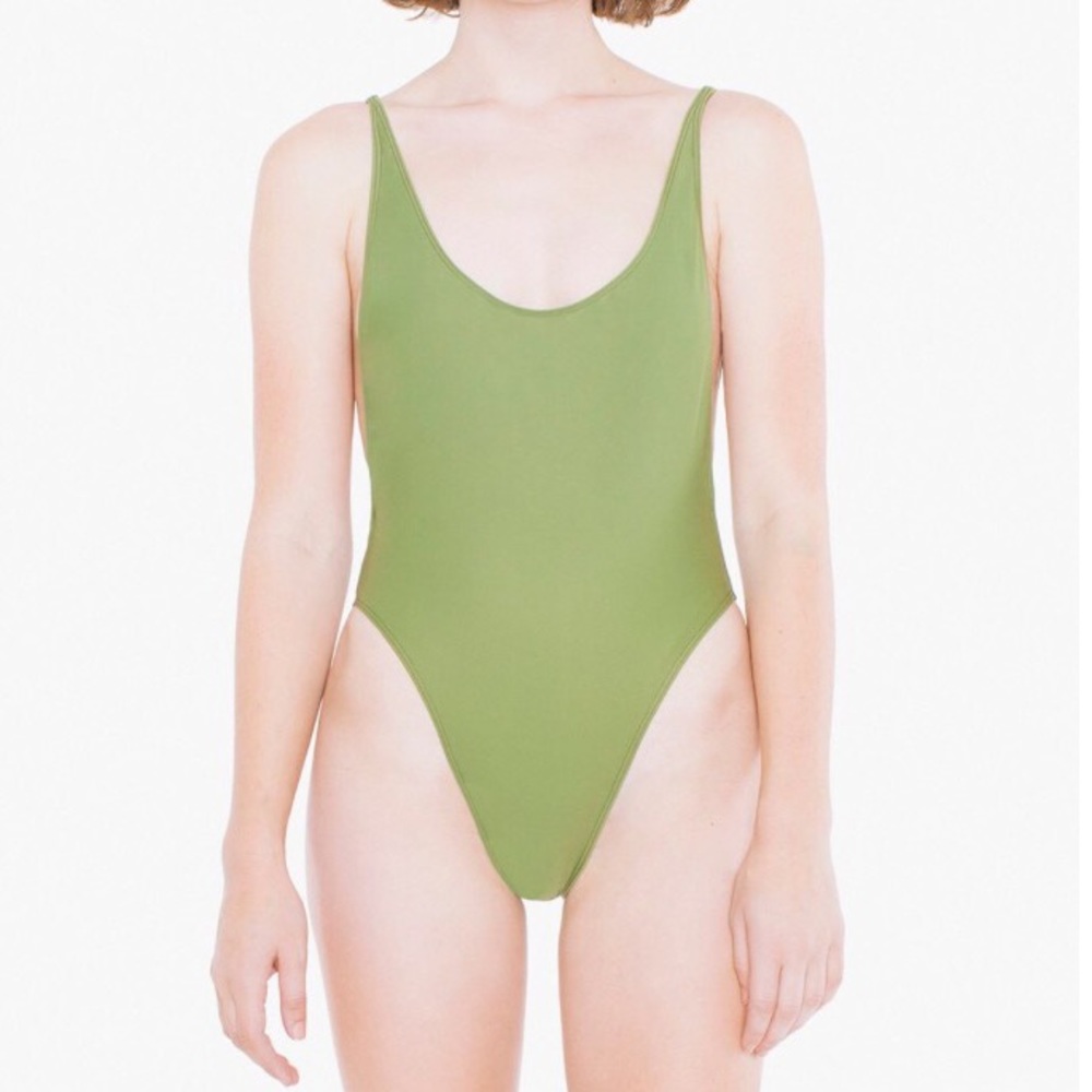 Olive Nylon Tricot High-Cut One-Piece Bathing Suit