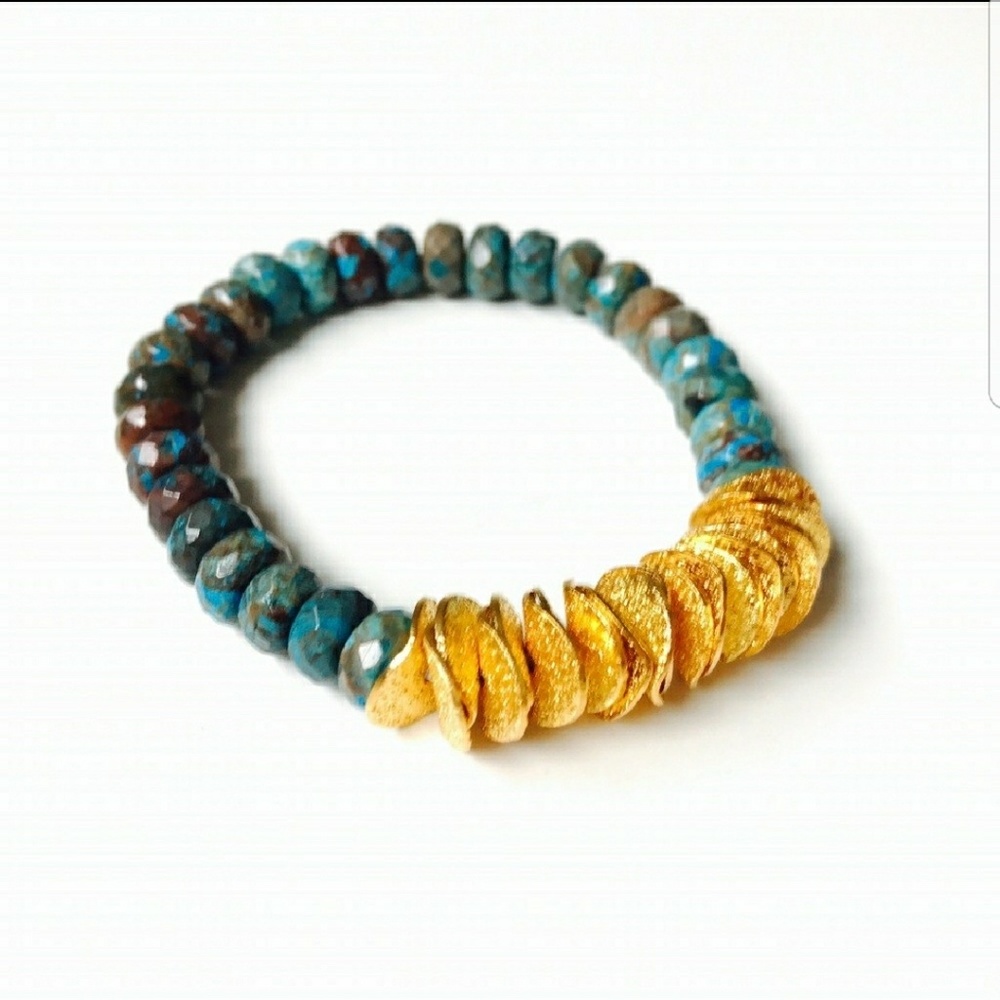 Fair Trade! 🦎Ocean Jasper 24K Gold Mala Bracelet