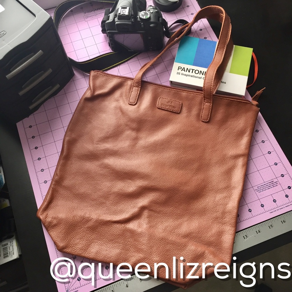 Joy Mangano JM New York Leather Tote in Cognac