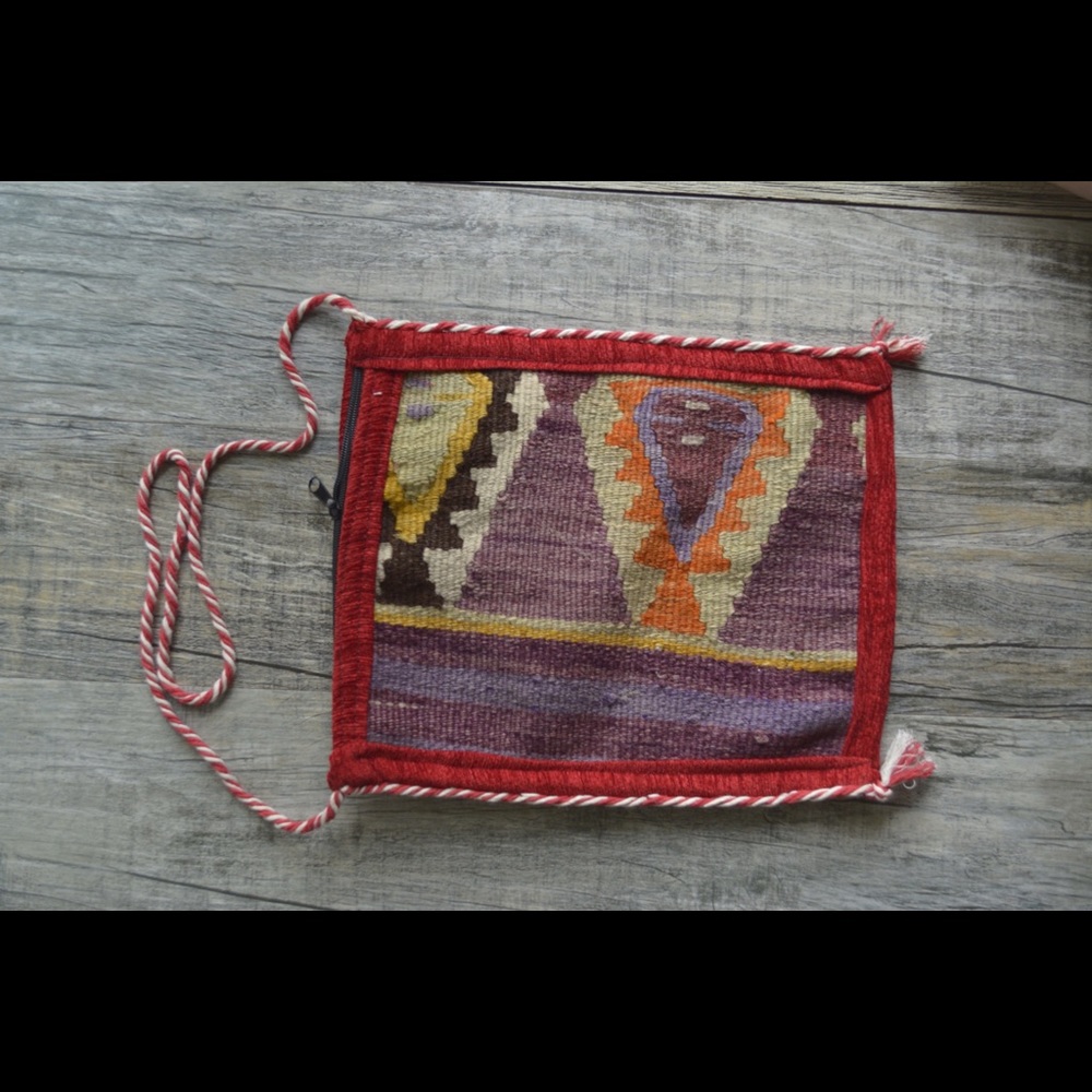 Handmade vintage rug design cross body bag