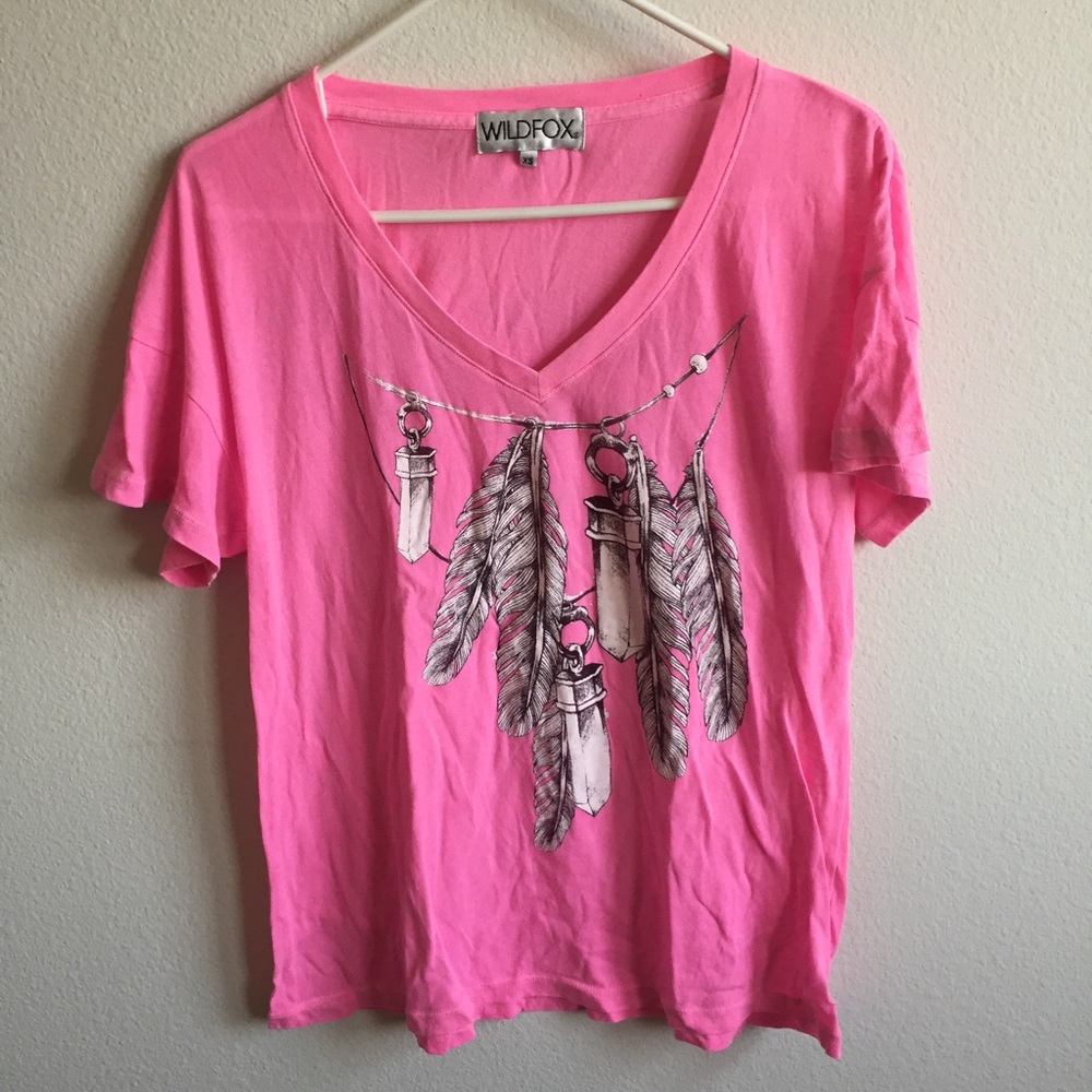 Wildfox Feather V Neck Top