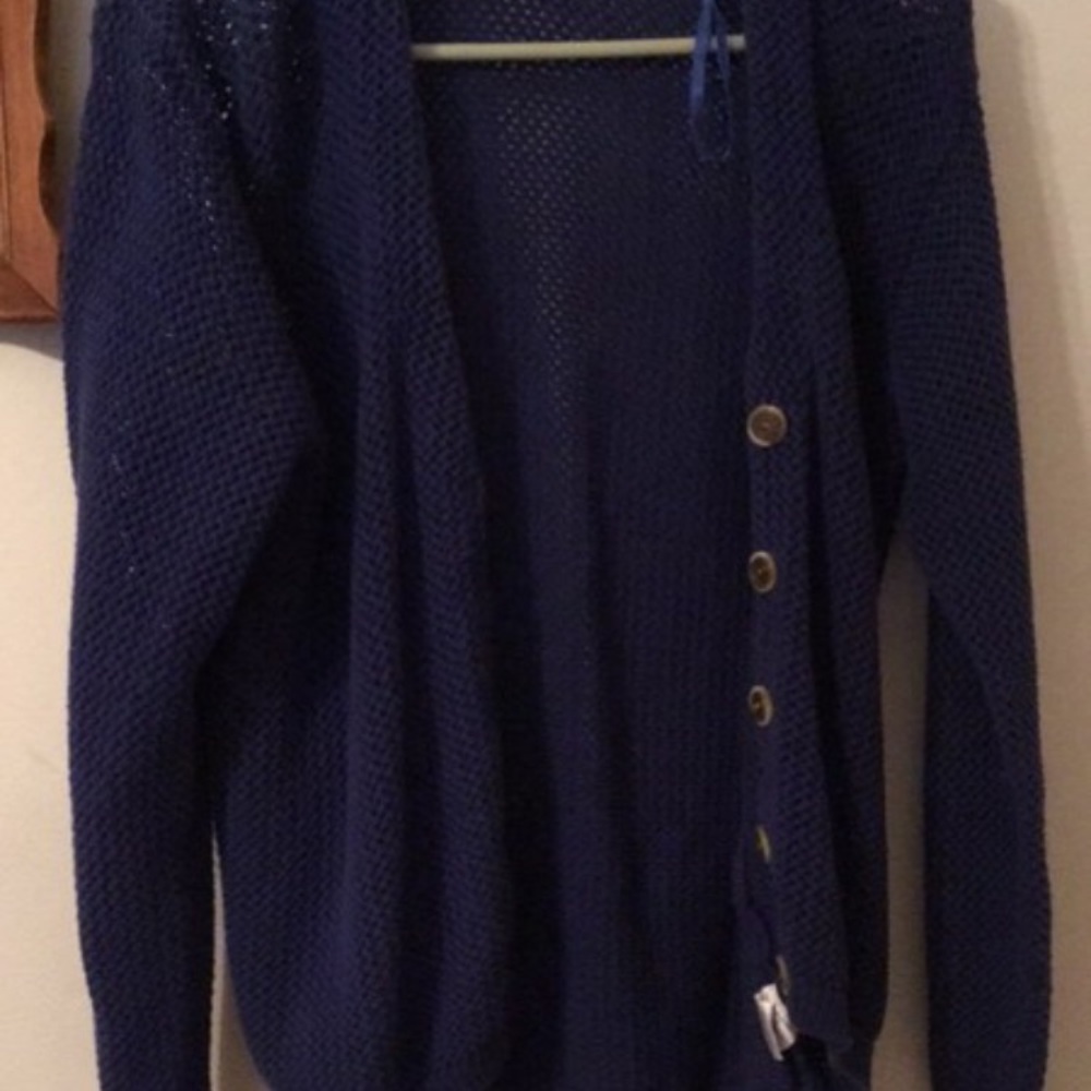 blue waffle knit cardigan