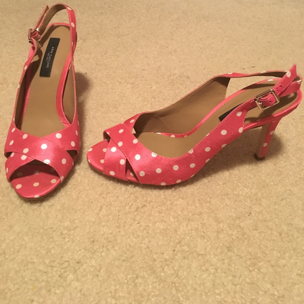 Ann Taylor pink and white 3.5" polka dot heels