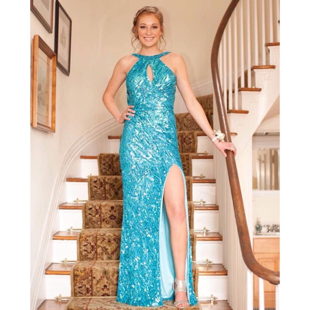 blue sequin prom dress (by Cassandra Stone)