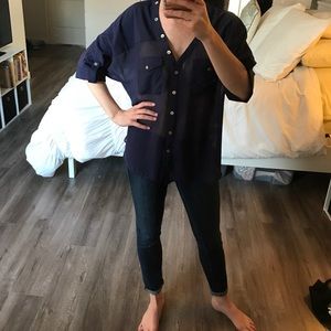 Sheer navy button down tunic