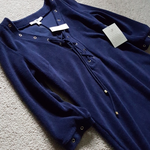 🌻Boston Proper Lace Up Terry Grommet Navy S - Picture 4 of 4