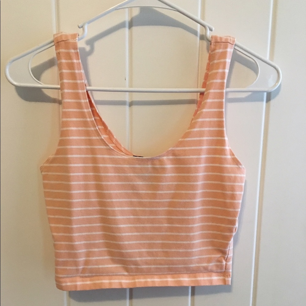 Sleeveless peach and white striped crop top F21