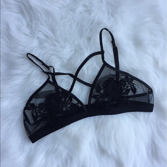 LAST ONE ll Black Lace Mesh Floral Bralette - Picture 3 of 7