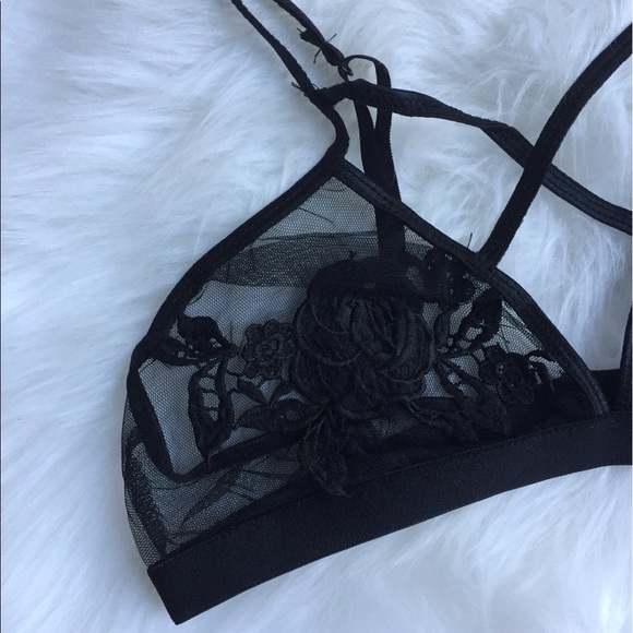 LAST ONE ll Black Lace Mesh Floral Bralette - Picture 6 of 7