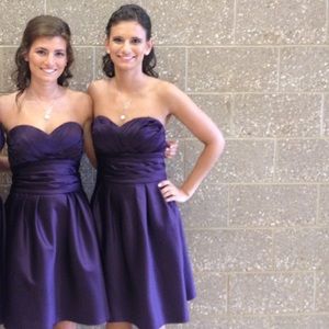 Bill Levkoff purple strapless bridesmaid dress