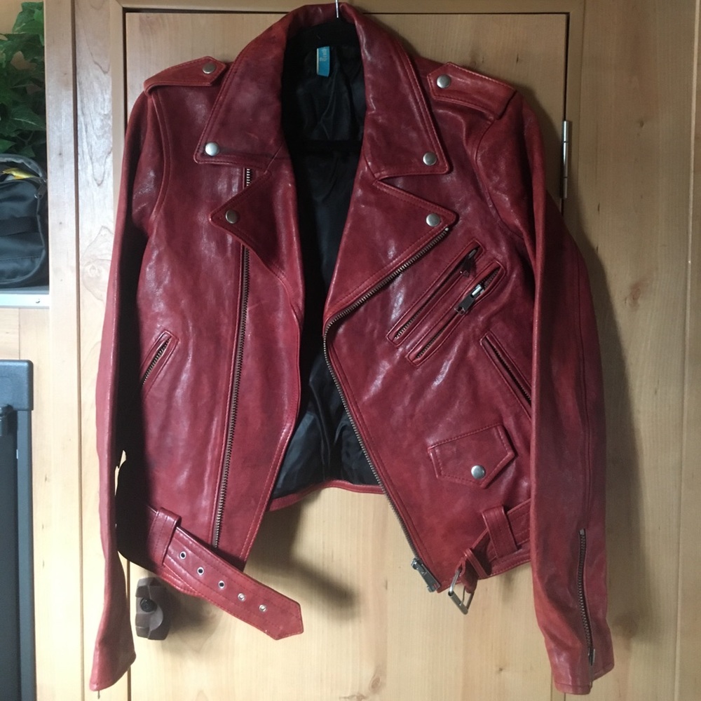 Red Leather Truth & Pride fitted moto jacket
