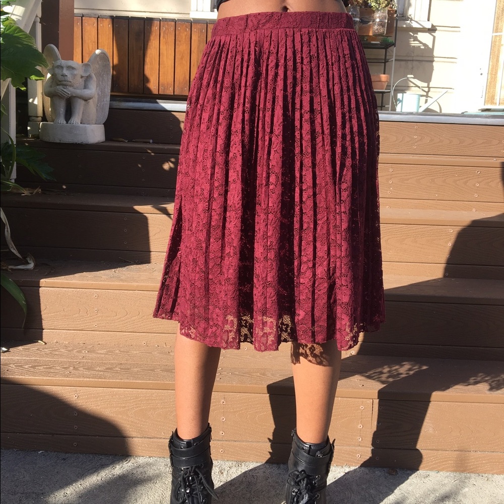 High waisted burgundy/wine colored lace skirt