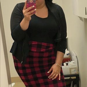 Plaid print pencil skirt