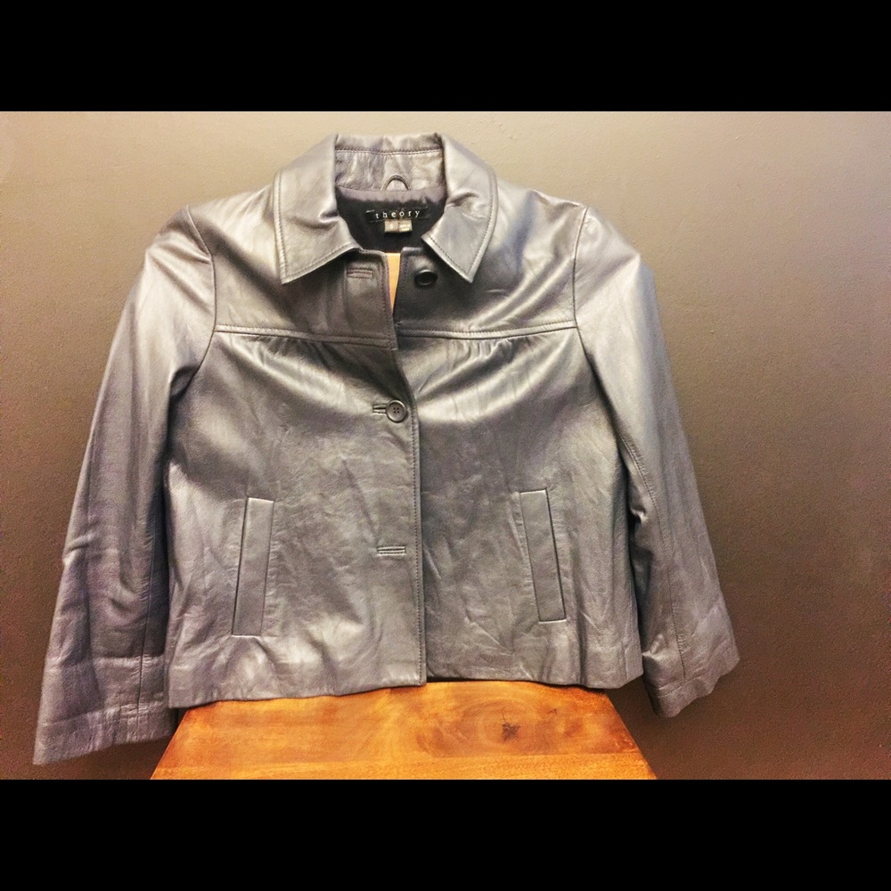 Theory navy washed leather jacket