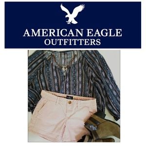 American Eagle Outfitters Midi Twill Shorts Pink