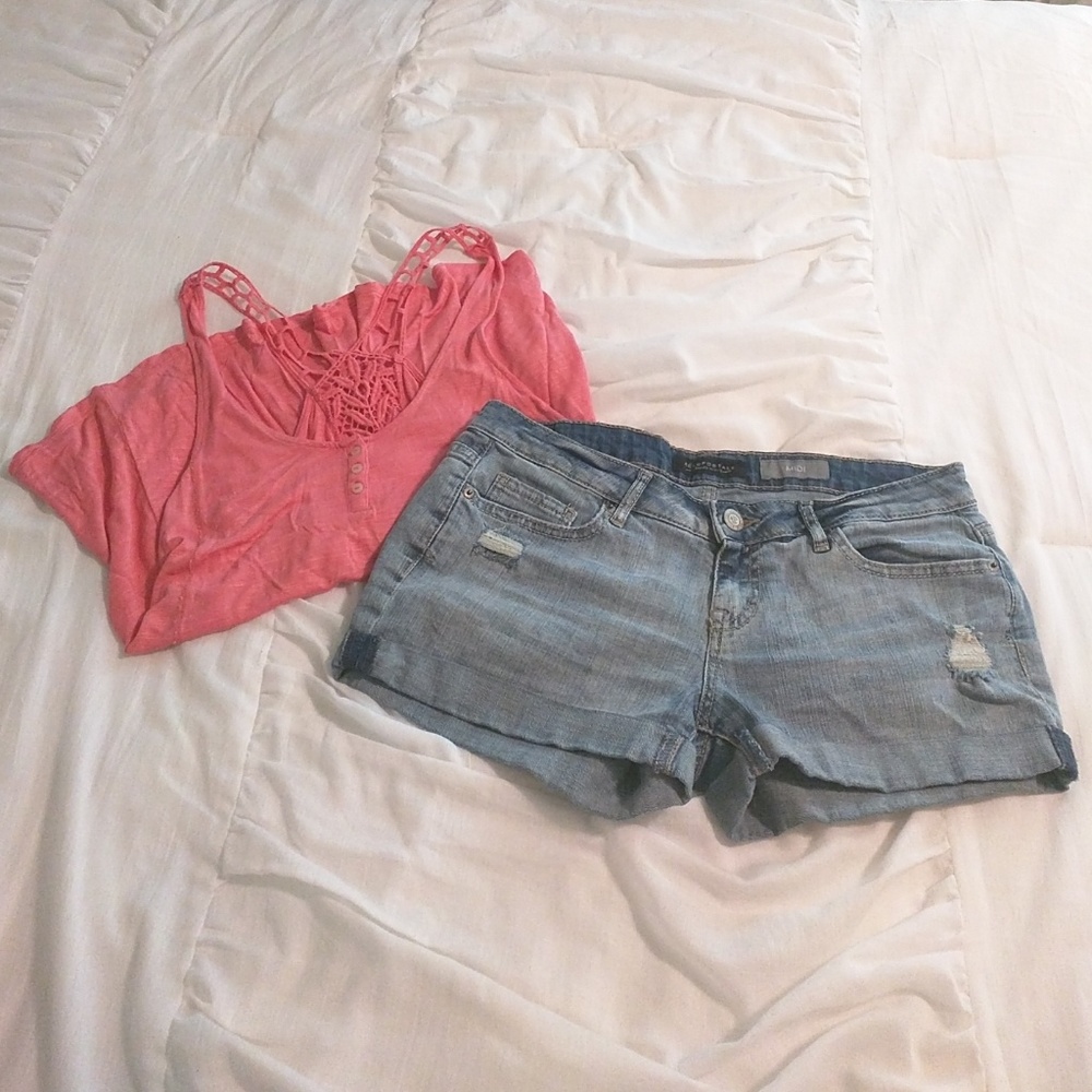 Aeropostale Midi Faded Blue Jean Shorts Size 8