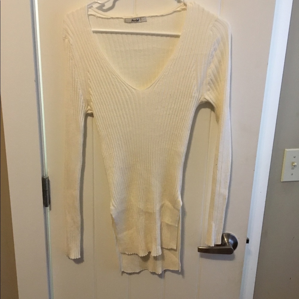Ribbed Bodycon High/Low V Neck Sweater Top