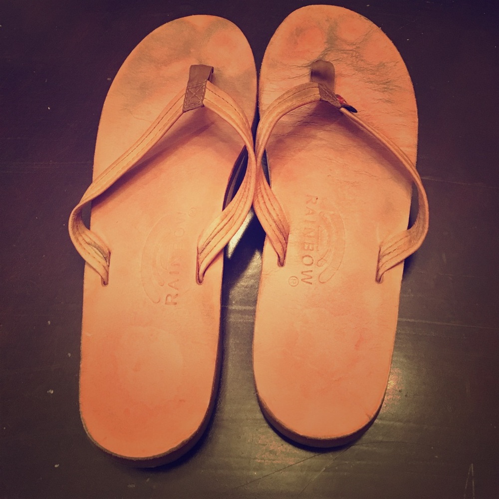 Pink rainbow flip flops