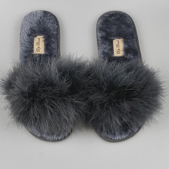 gray fluffy slides
