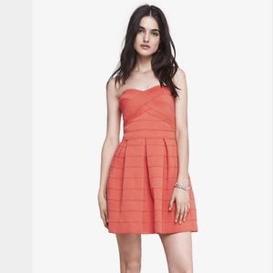 Express Coral Bandage Fit and Flare Dress