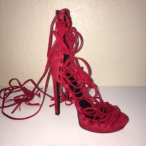 Jeffrey Campbell Advert lace up sandal. Red suede