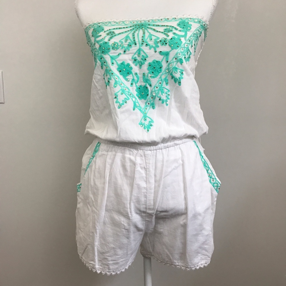 Cynthia Rowley Teal Embroidery Romper size Small
