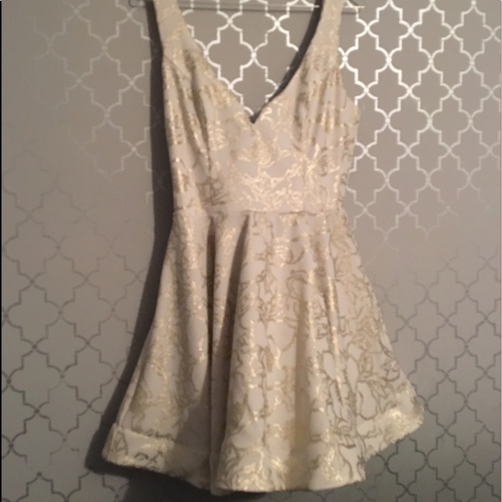 White and Gold Floral Flare Dress