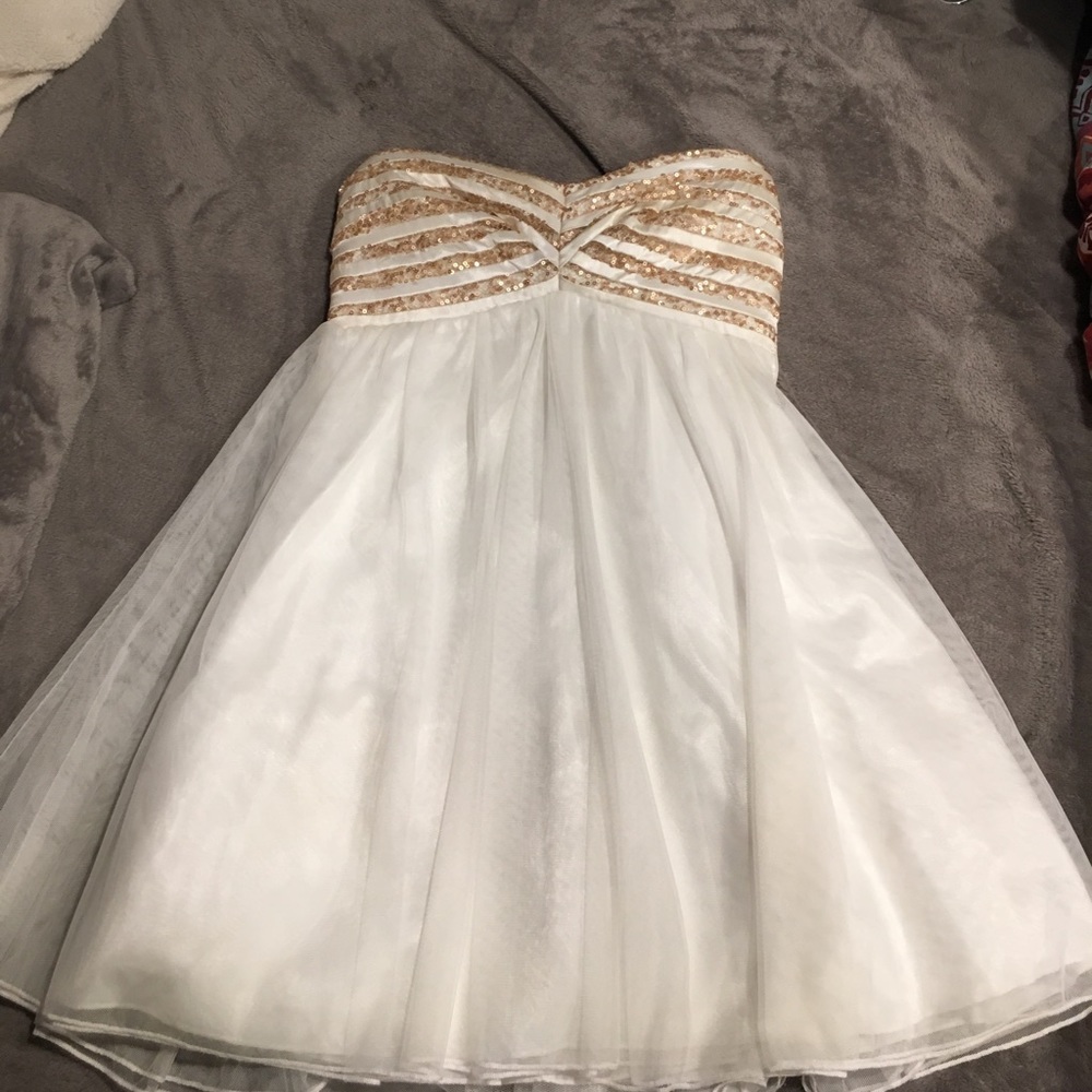 creme/white and gold homecoming dress