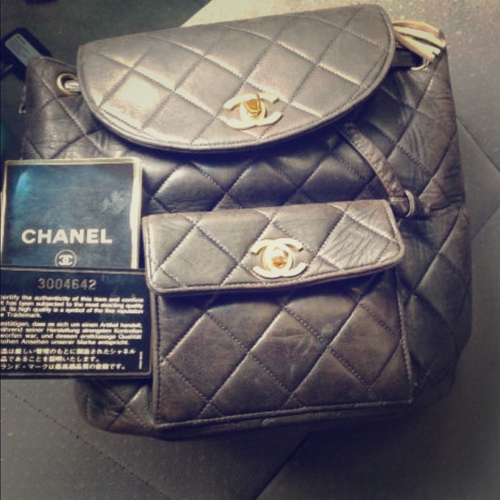 Vintage Chanel backpack dark brown authenticate