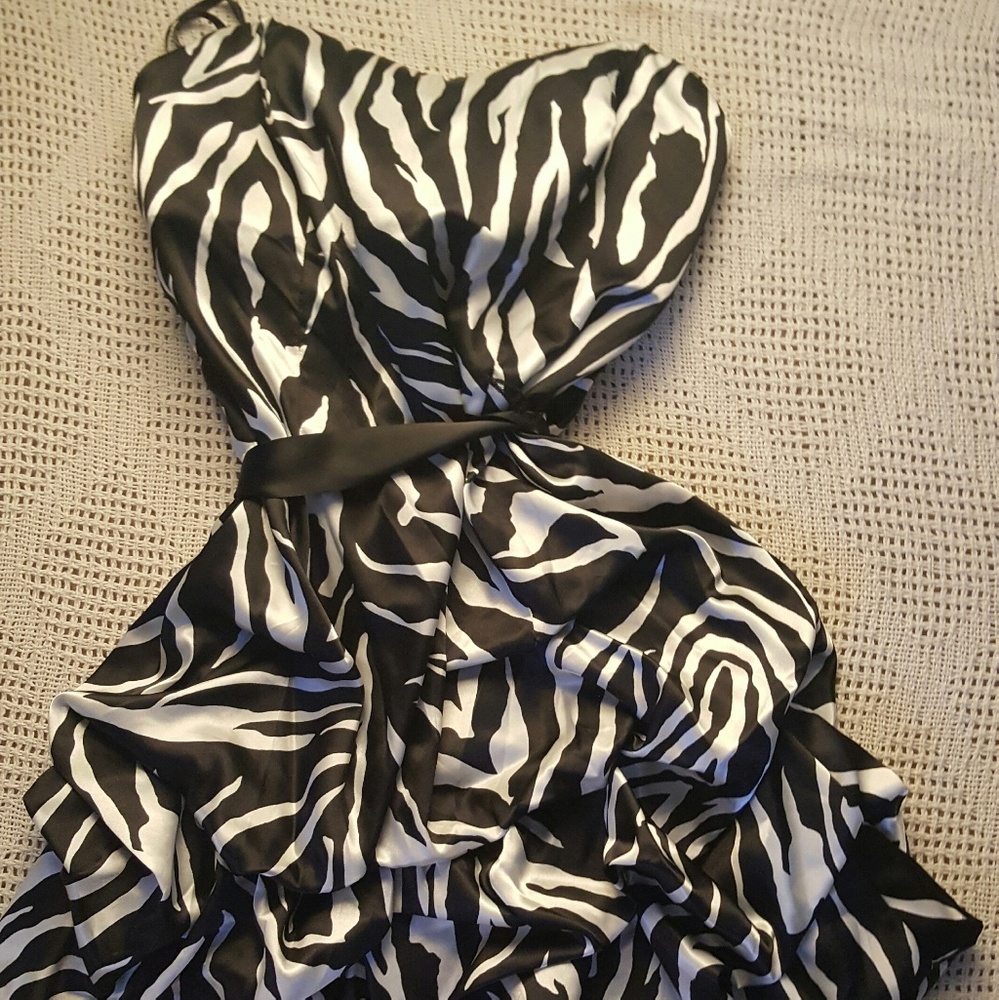 Sexy Strapless Black and White Zebra Print Dress