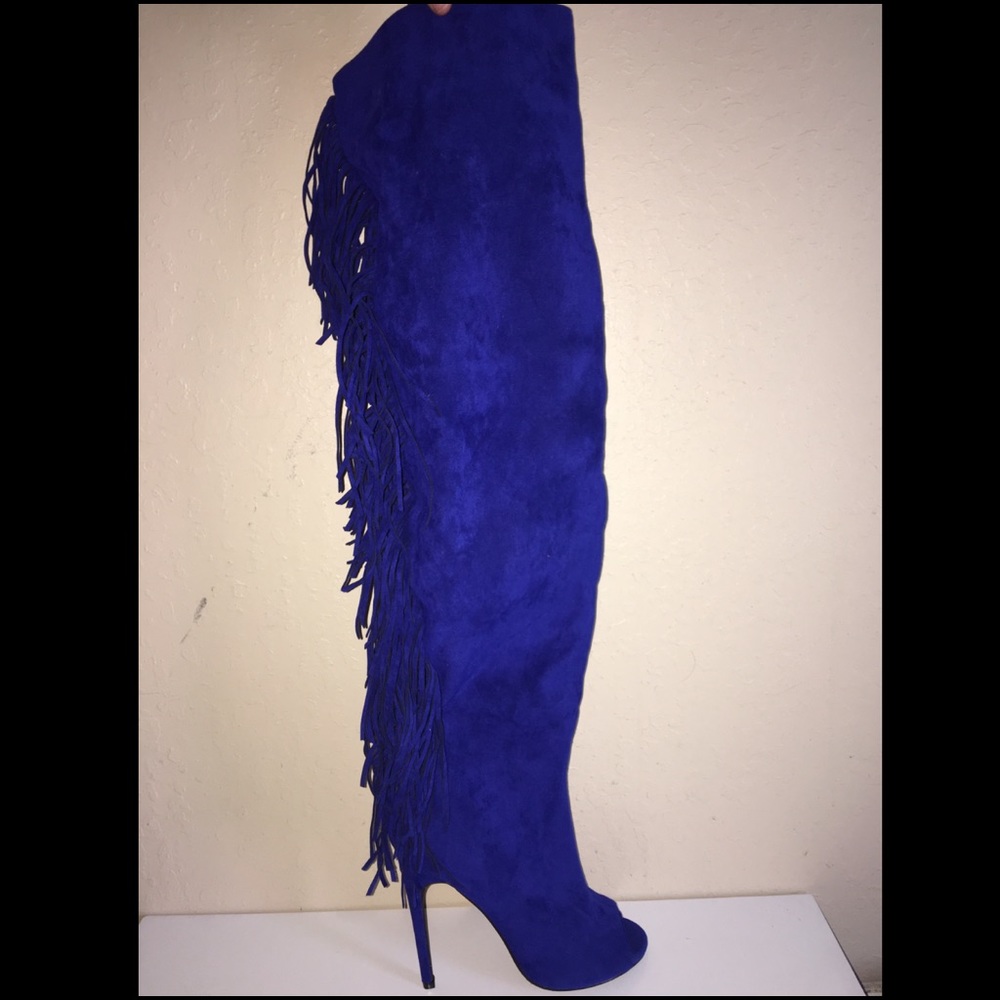 Blue Fringe Over the knee boots
