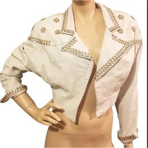 Vintage MGM Grand Pearl & Rhinestone Crop Leather