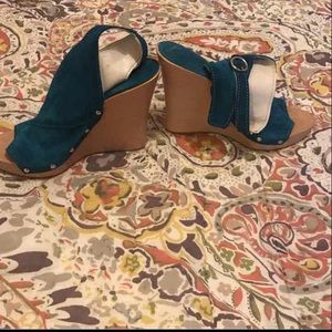 Blue suede wedges