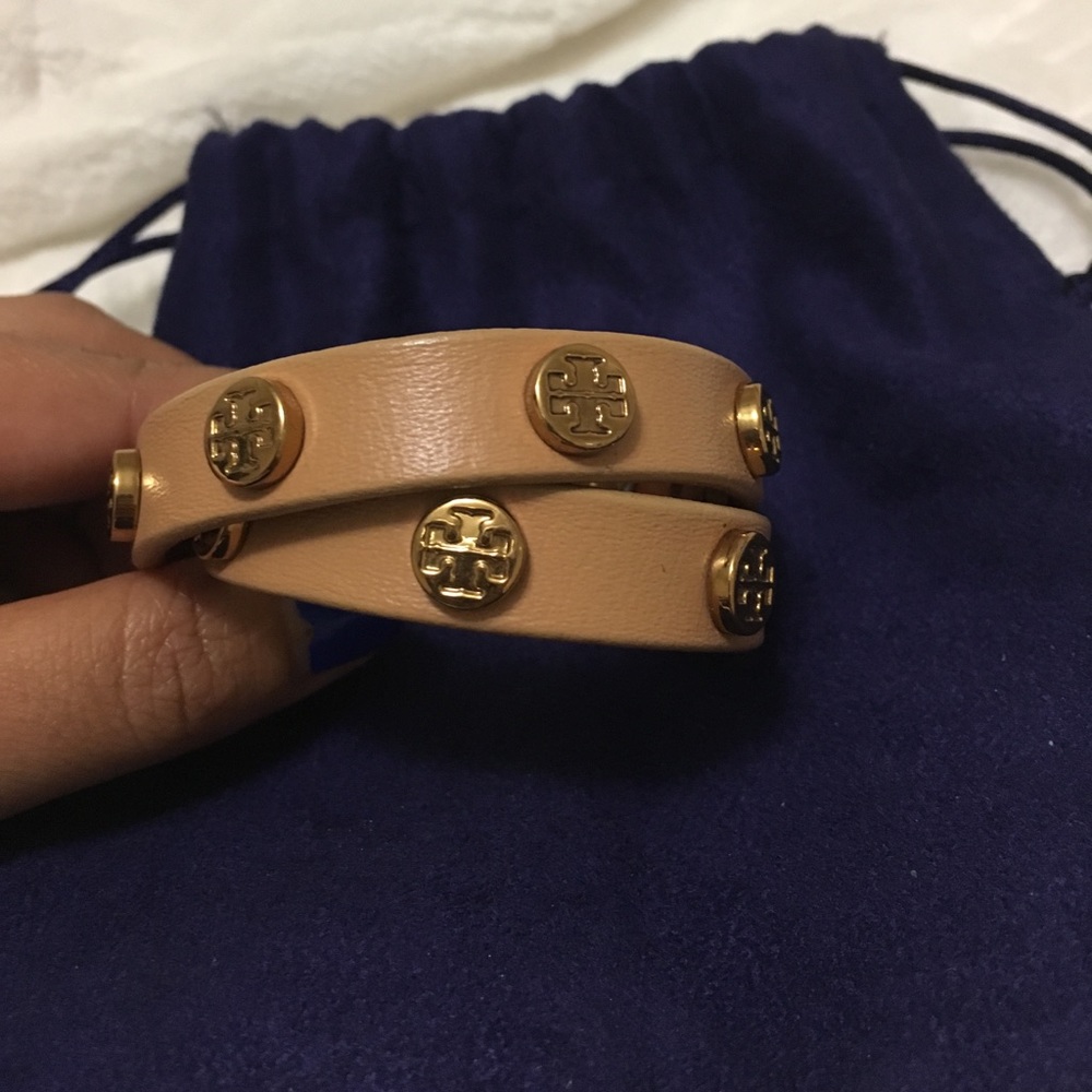 Tory Burch Double-Wrap Logo Studded Bracelet