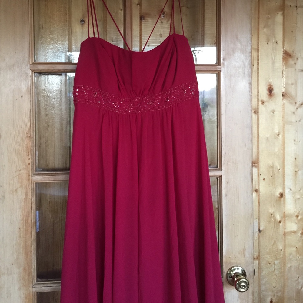 David's Bridal Apple Red Chiffon Dress