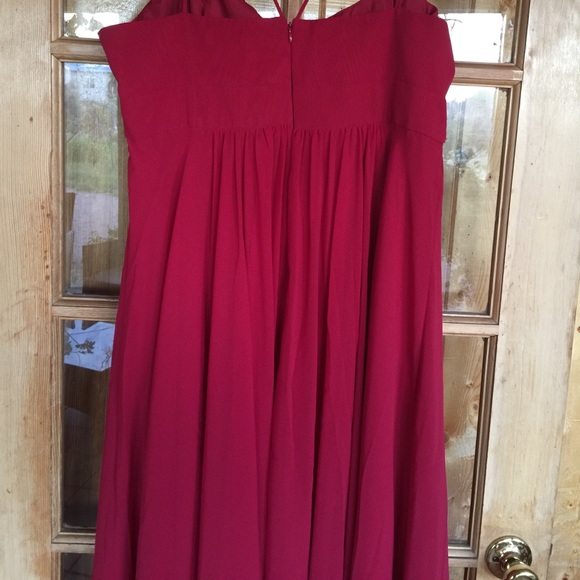 David's Bridal Apple Red Chiffon Dress - Picture 2 of 2