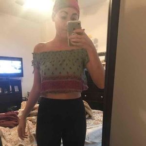 Off the shoulder green crop top