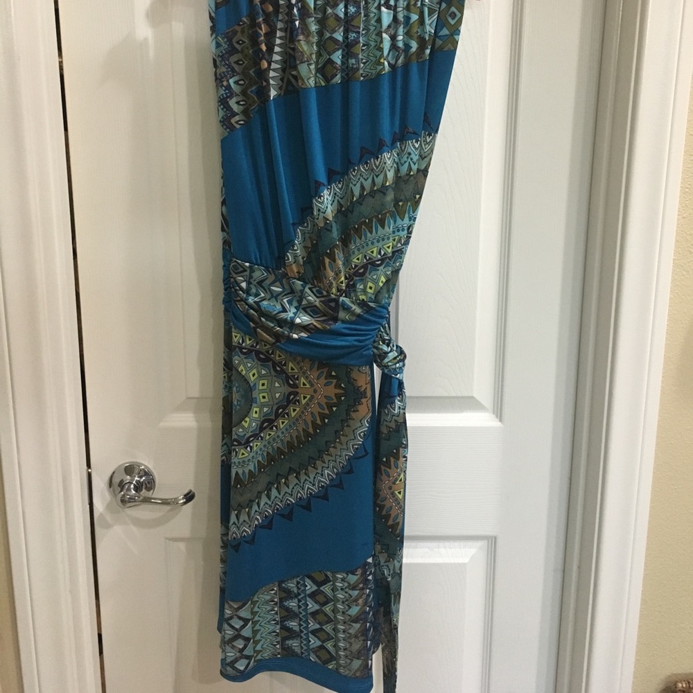 Indigo blue strapless wrap dress