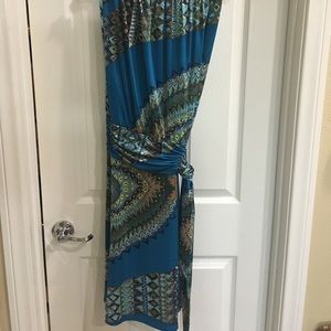 Indigo blue strapless wrap dress