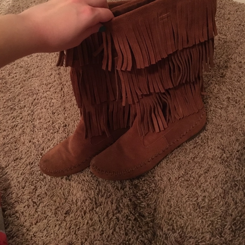 Brown fringe boots