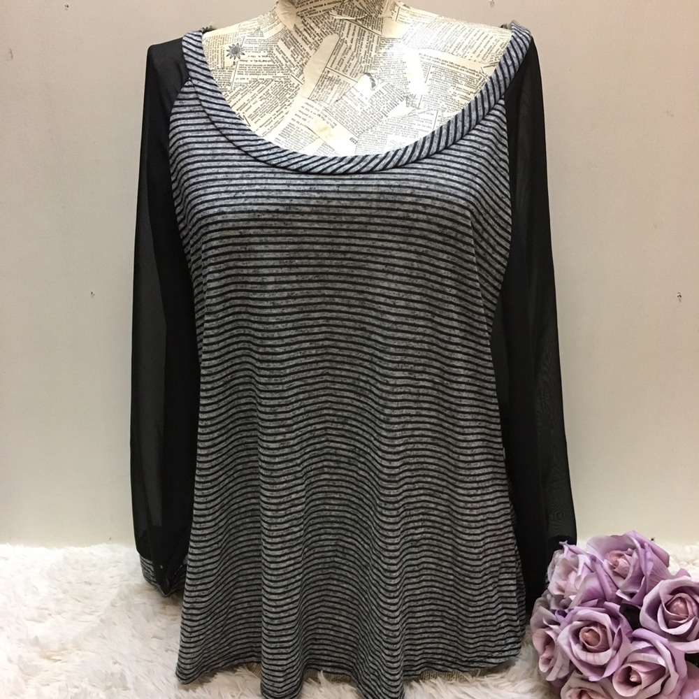 Striped Blouse Sheer Sleeves